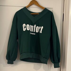 SHEIN Dark Green V-Neck Sweater